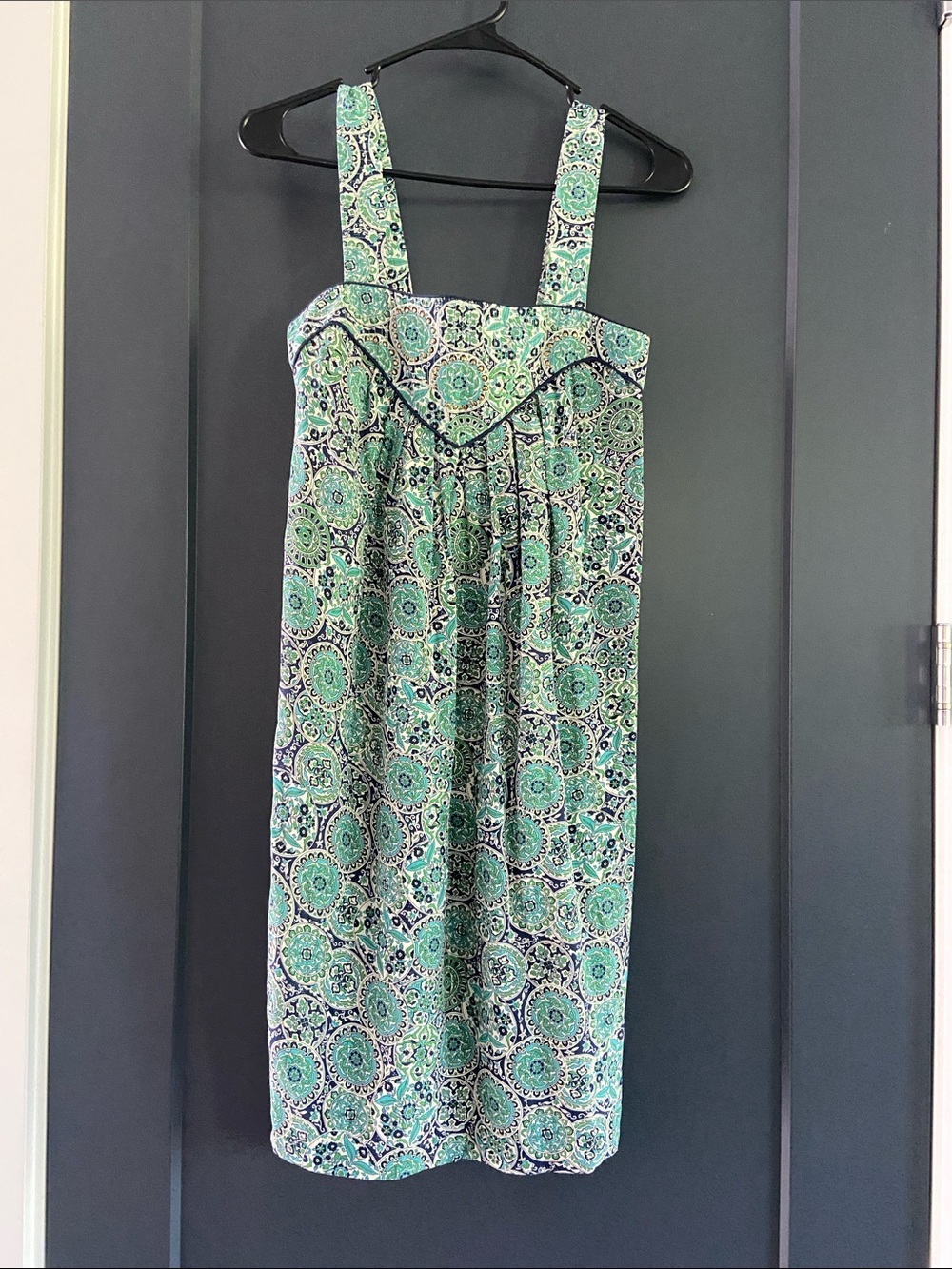 LAUREN MOFFATT 100% SILK Green Printed Strap Mini Dress